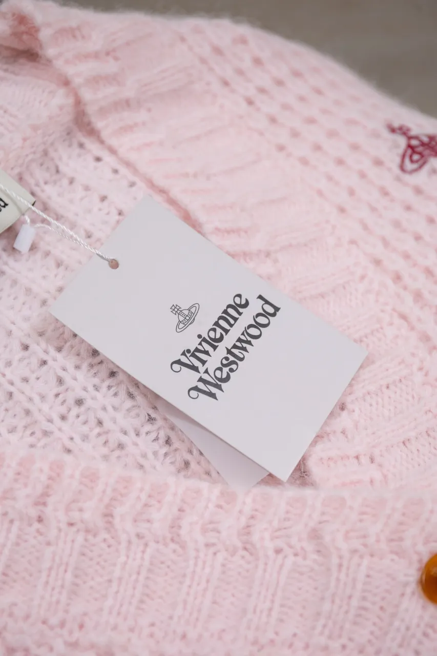 Top quality vivienne west wood new autumn and winter 25 warm red Saturn embroidery V-neck cardigan sweater S M L